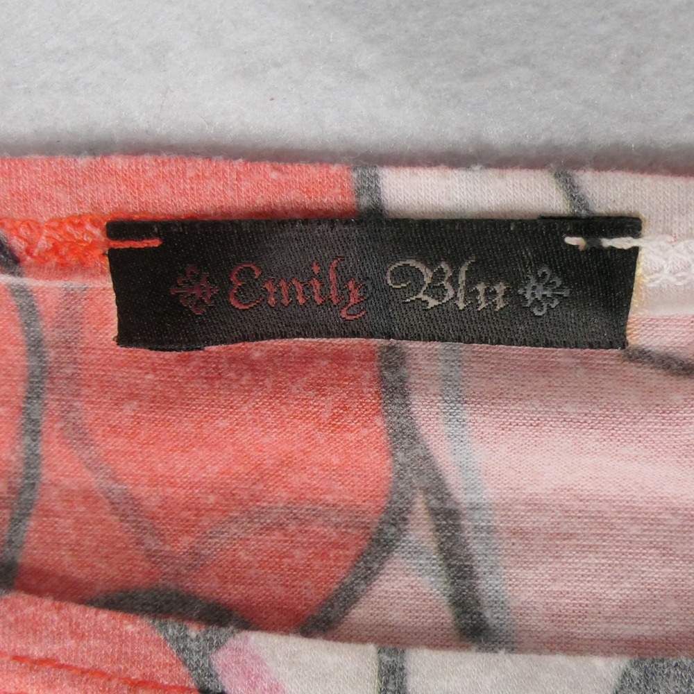 Emily Blu Womens Top L Pink Grey Floral Polka Dot Ruched Side Whimsigoth Boho - Picture 2 of 7
